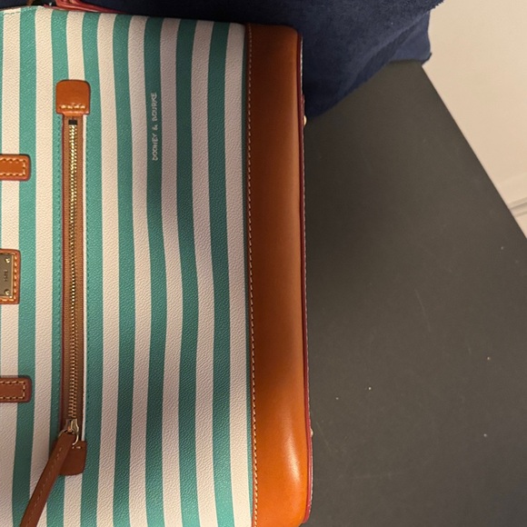 Dooney & Bourke Teal and Tan Striped Satchel - Picture 13 of 16